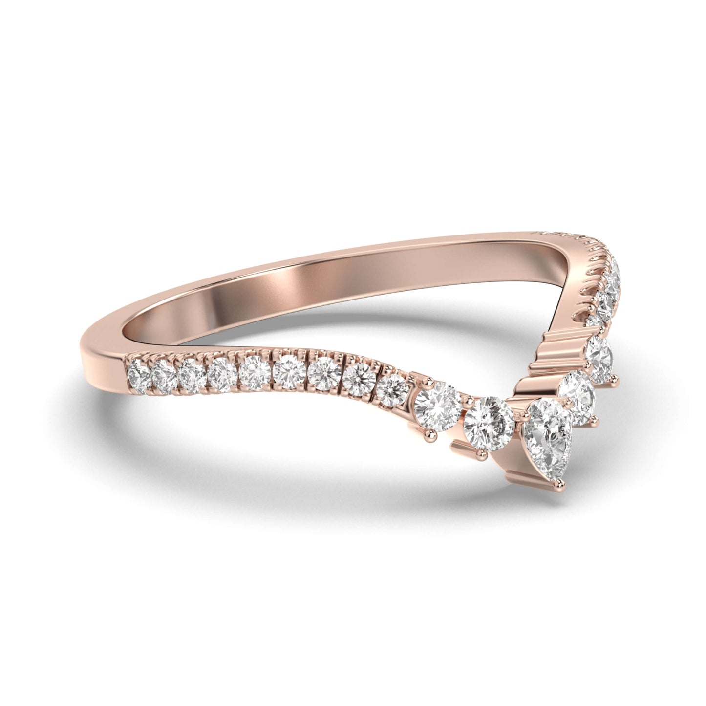 Dainty Chevron Stacking Band, V Shaped Pave Cz Ring