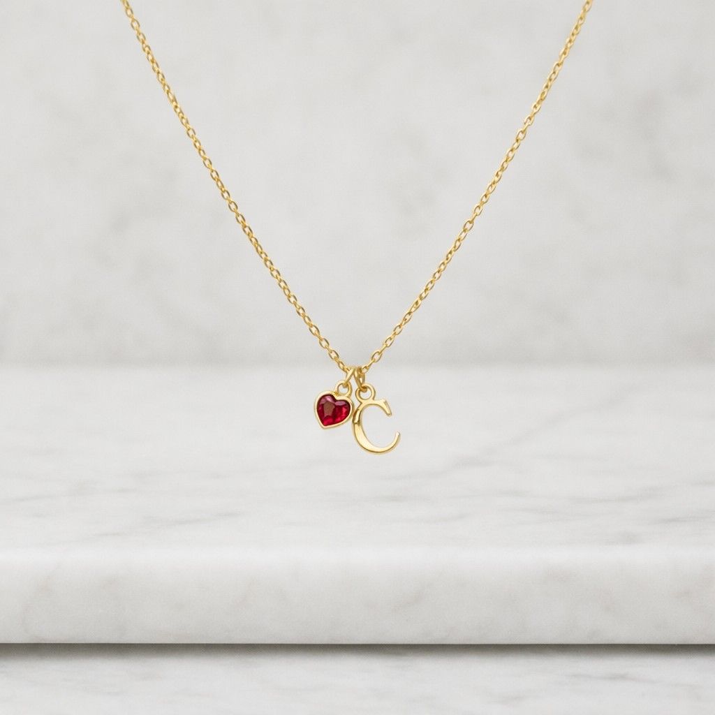 dainty initial necklace with heart birthstone, custom letter necklace, birthstone jewellery, 18th birthday gifts for her, mother's day gift