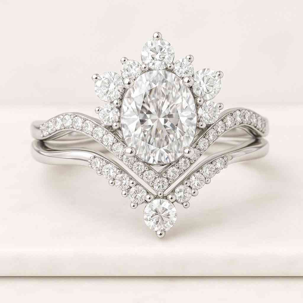 Delicate Diamond Ring, Eternity Band, Stacking Ring, Bridal Jewelry Oval Cut Lab Grown Diamond Engagement Ring With Twisted Band Bridal Set Three Stone FG Color VVS Clarity Diamond Wedding Ring Set