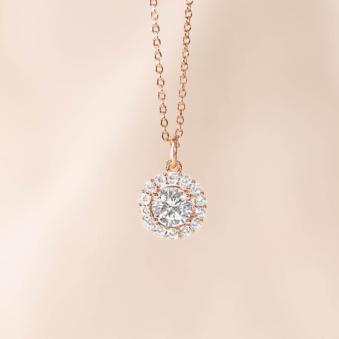 Diamond Halo Pendant Necklace in 14k Solid Gold