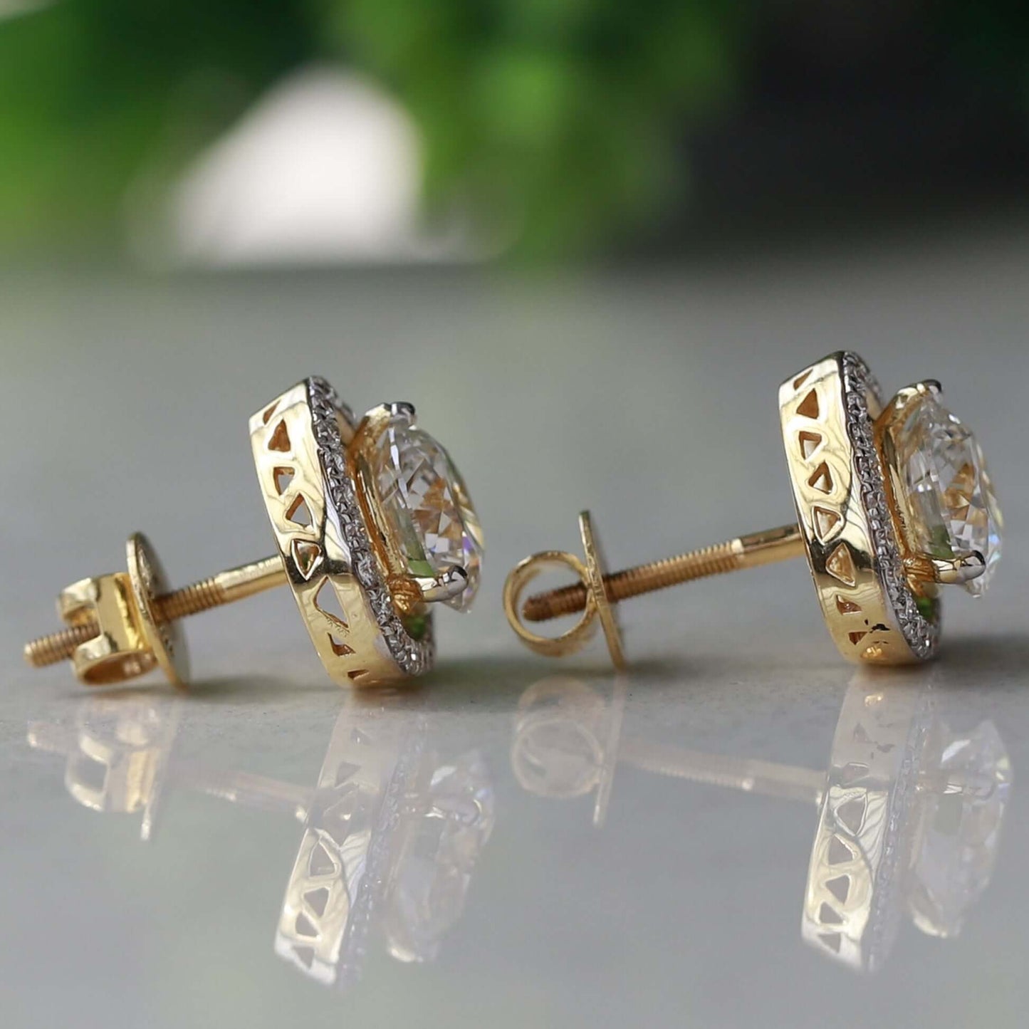 Diamond Halo Stud Earrings in 14K White Gold