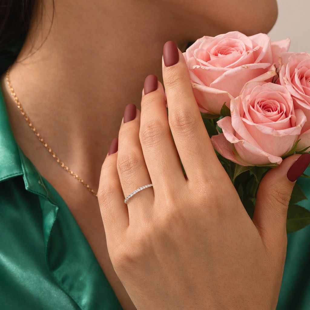 round diamond stacking ring half eternity dainty wedding band solid white yellow rose gold ring genuine lab grown diamond anniversary ring