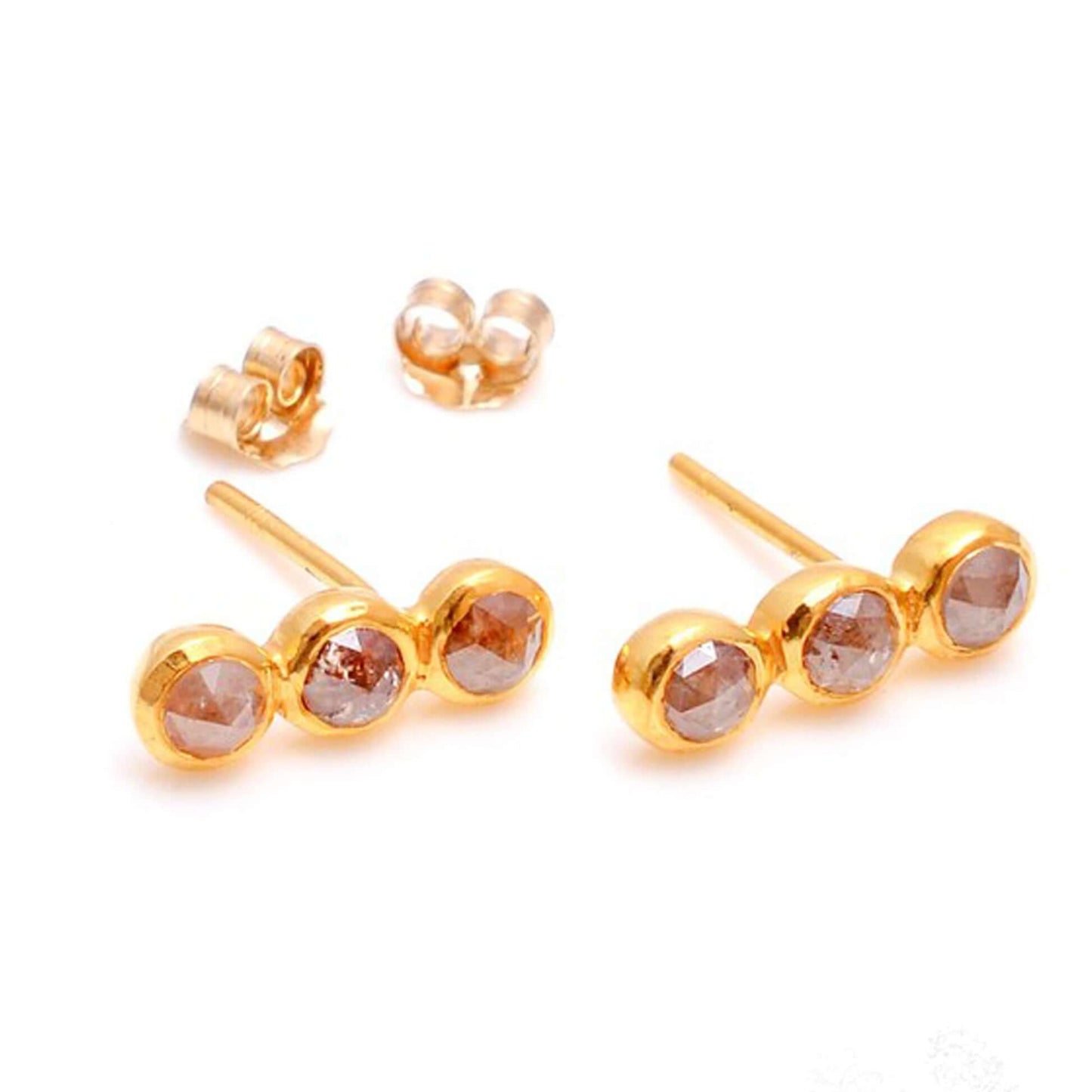 Diamond Trio Studs Bezel Set Ear Climber Crawler