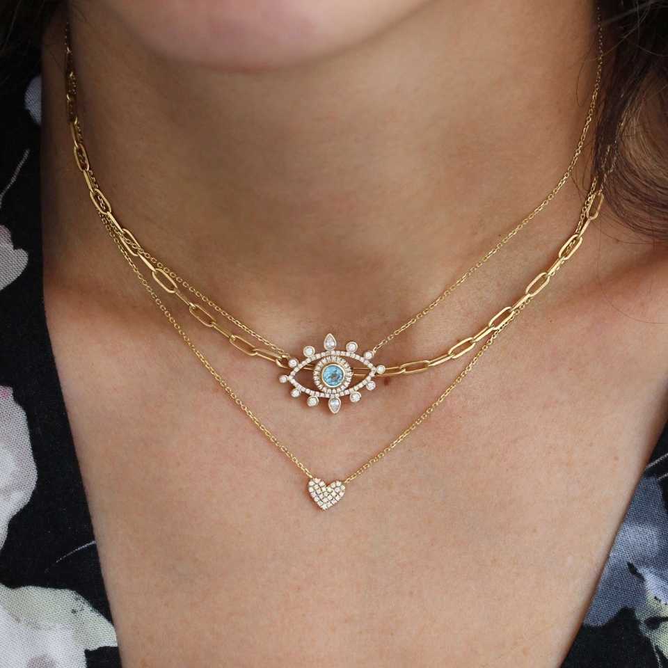 Diamond and Sapphire Evil Eye Necklace