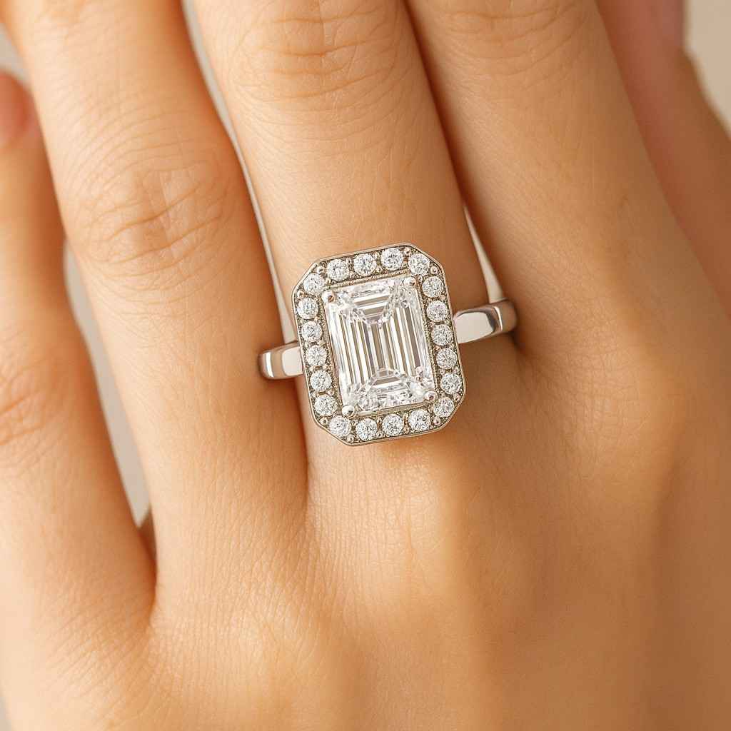 East To West Emerald Cut Diamond Engagement Ring