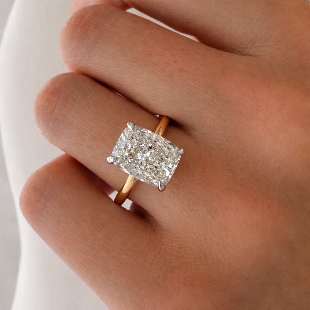 elongated cushion diamond engagement ring solitaire cushion anniversary ring 4 claw prong set ring genuine lab grown diamond proposal ring