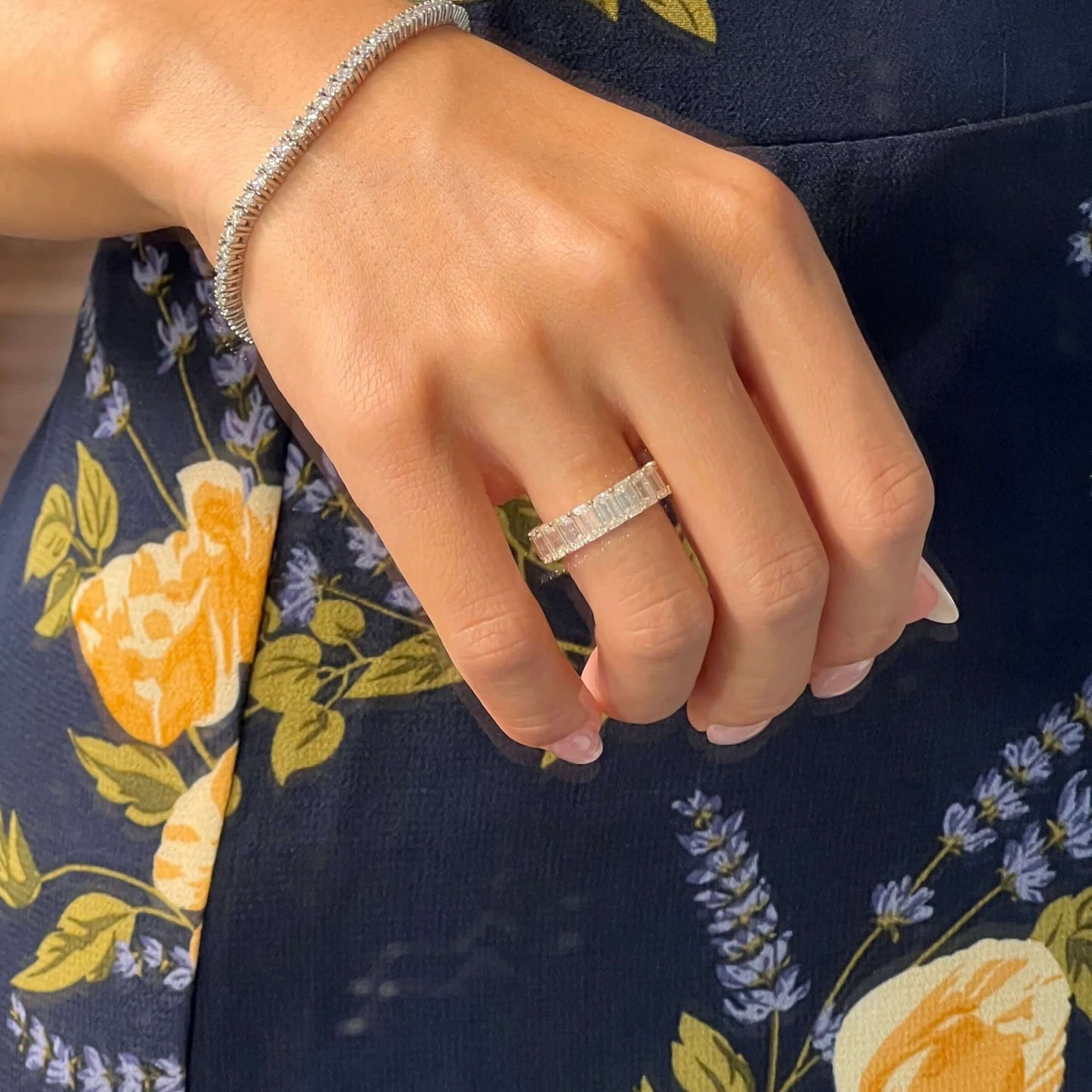 Emerald Cut Ring, Moissanite Band