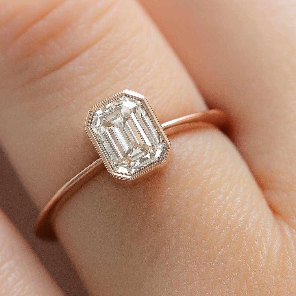 Emerald Diamond Ring Set Stacked Engagement Ring Set Solitaire Engagement Ring Wedding Band Genuine Lab Grown Diamond Wedding Set for Her