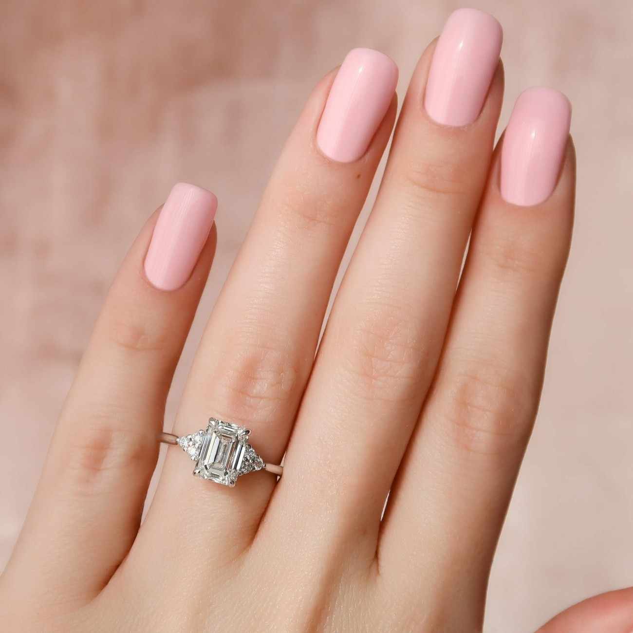 Emerald Diamond Ring Three Stone Engagement Ring Emerald Cut Diamond Ring for Anniversary Gift Genuine Diamond Ring for Her Side Baguette