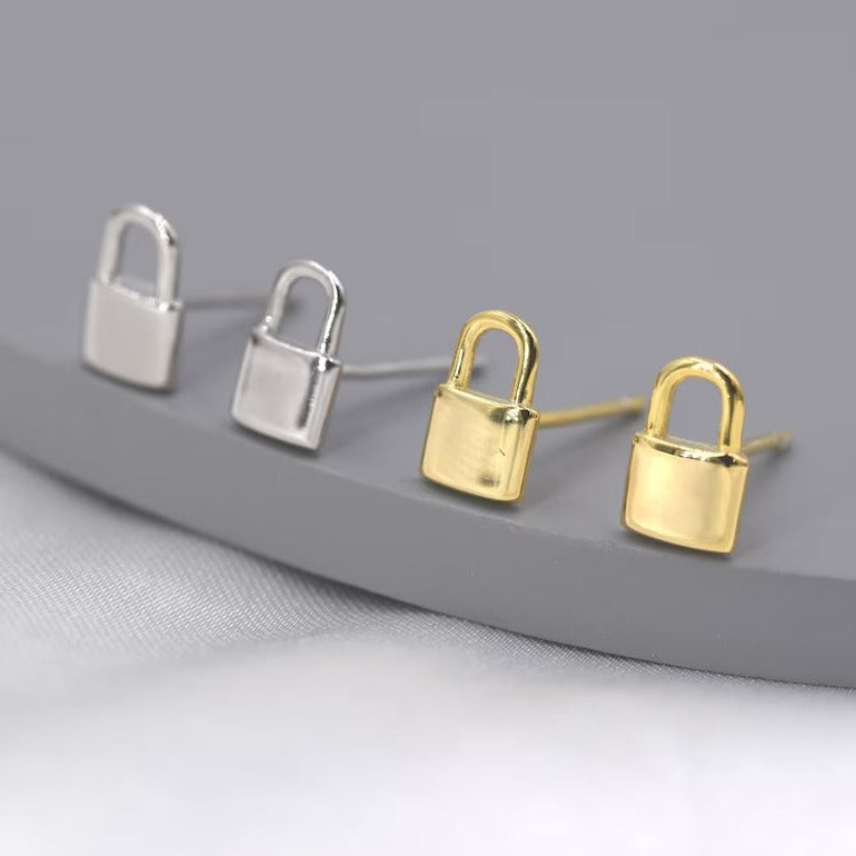 Engraved Small Padlock Stud Earrings For Wife