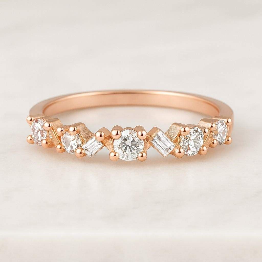 French Pave Moissanite Wedding Band: Colorless Half Eternity Stacking Ring
