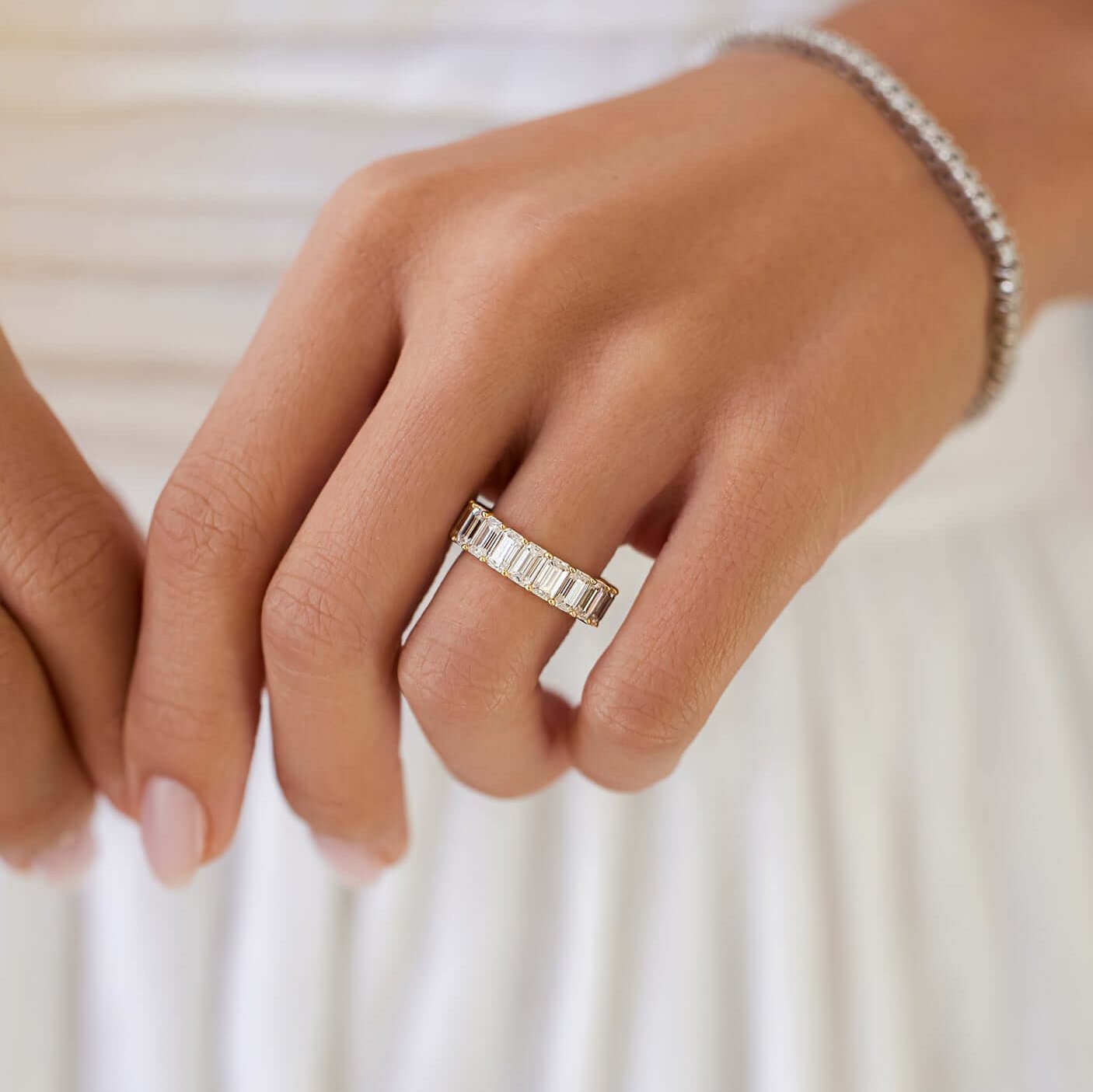 Full Eternity Emerald Cut Lab Grown Diamond Wedding Ring