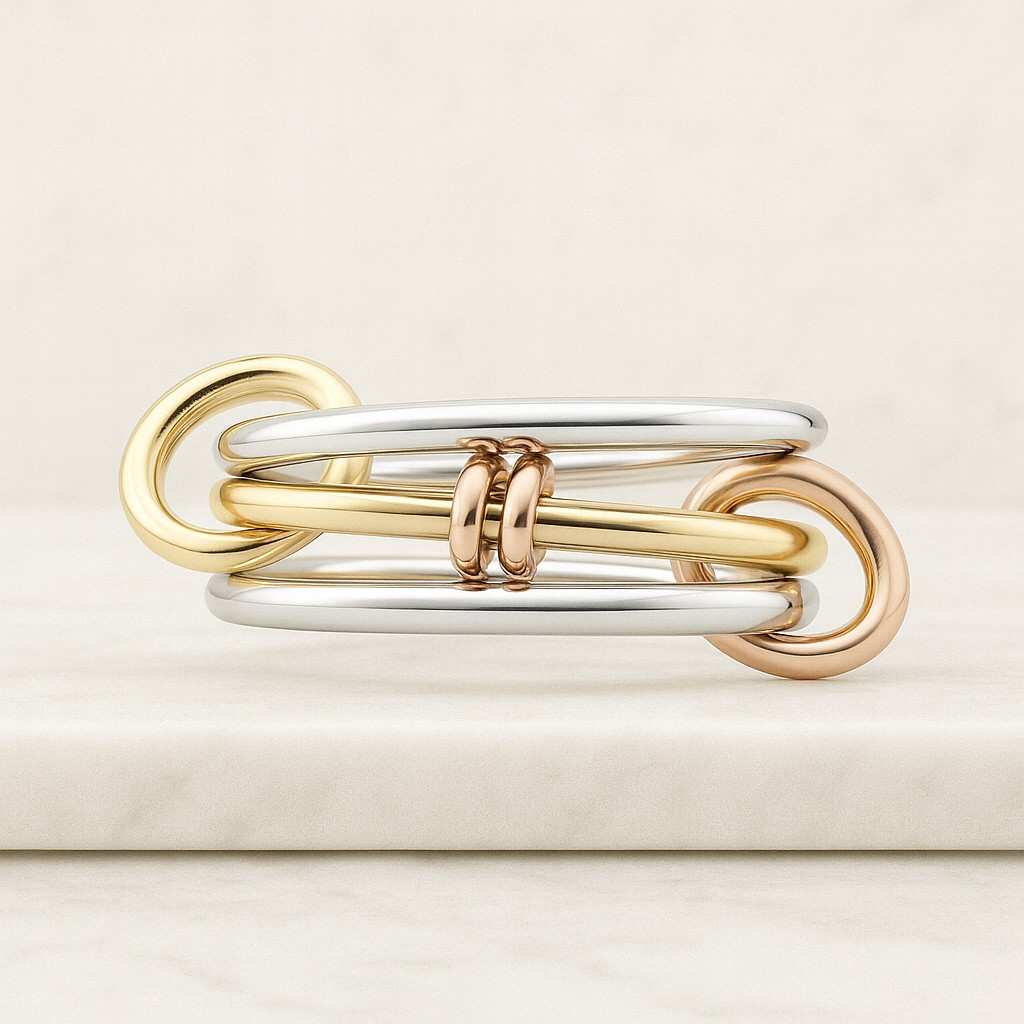gold silver stacking ring 14k gold connected stacker gold linked spinner ring