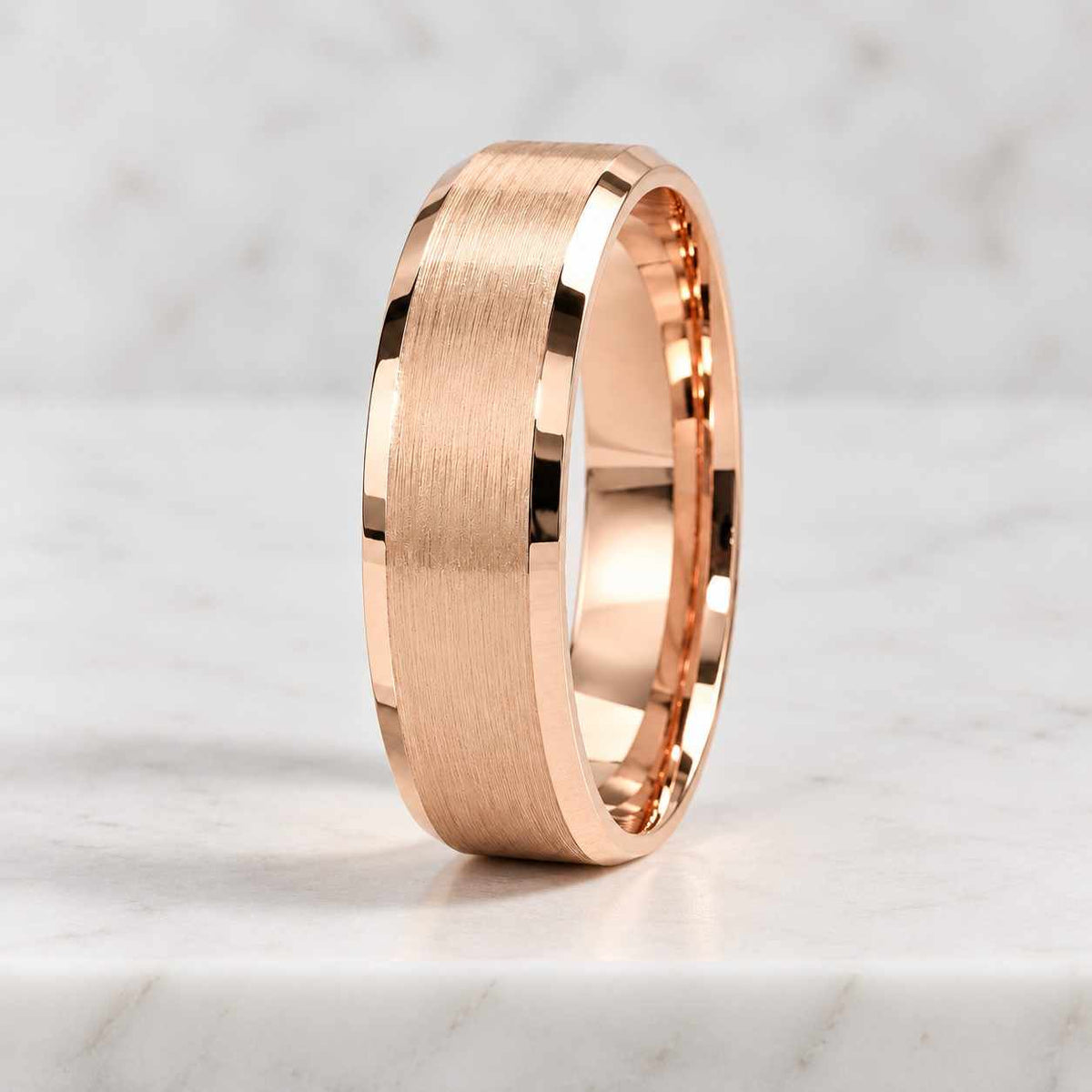 gold wedding band, matte beveled 5mm