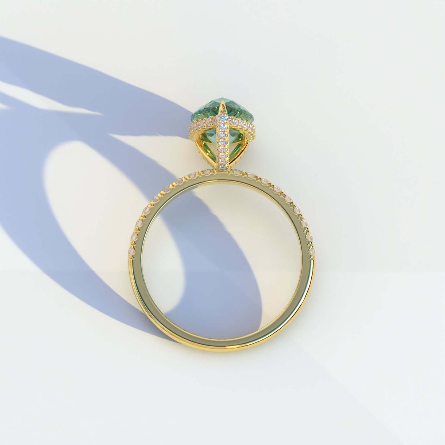 Green Pear Cut Colored Diamond Solitaire Hidden Halo Claw Prong Engagement Ring
