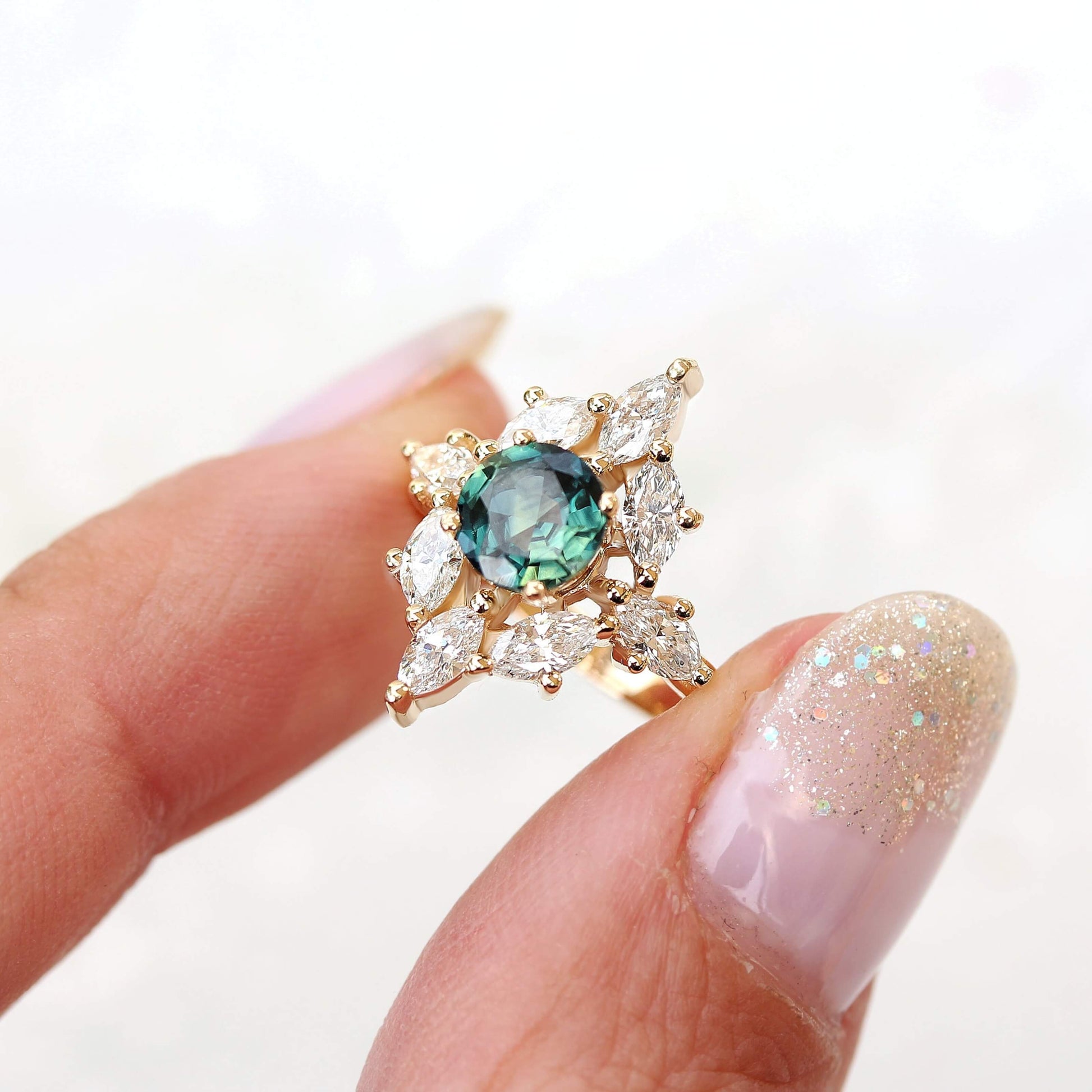 Green sapphire engagement ring, sapphire and diamond ring May Birthstone Ring, Diamond Eternity Ring, Auntie Gift