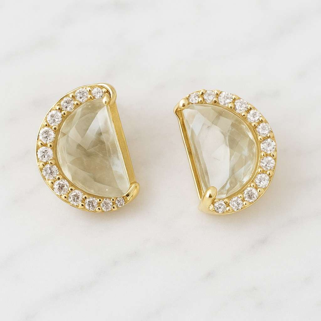 Half Moon Brilliant Cut IGI Certified Loose Diamond 14K Gold Half Moon Diamond Engagement Earring