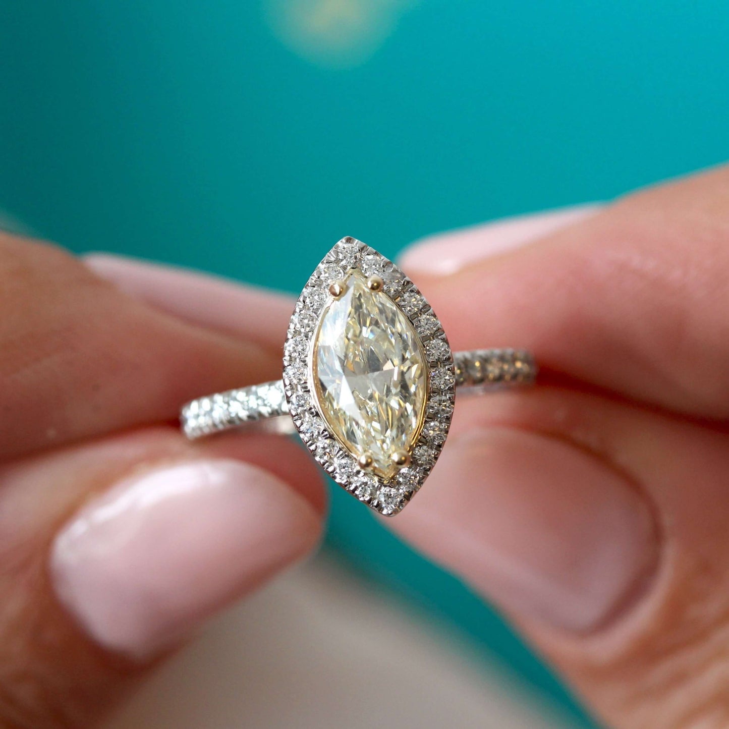 Halo Engagement Ring, Pave Setting Ring, Proposal Ring for Her