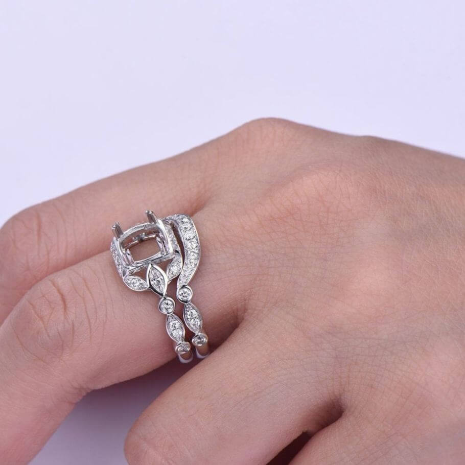Halo Wedding Ring Women Cathedral Mounting Stackable Minimalist