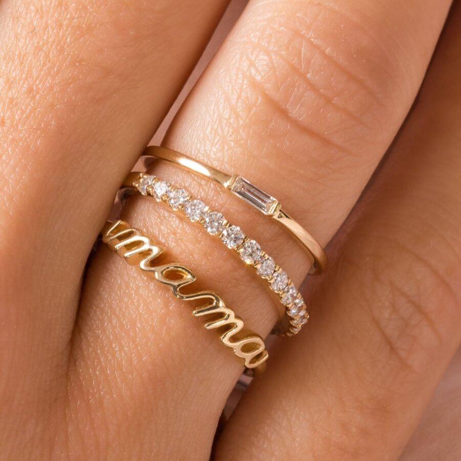 Handmade Custom Three Name Ring Dainty Gold Stackable Ring