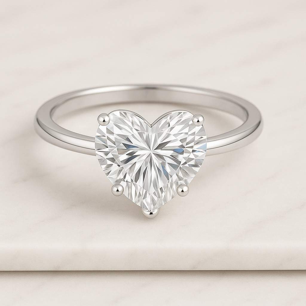 Heart Cut Lab Grown Diamond Engagement Ring Solitaire Heart Diamond Ring Romantic Promise Ring for Her in Gold