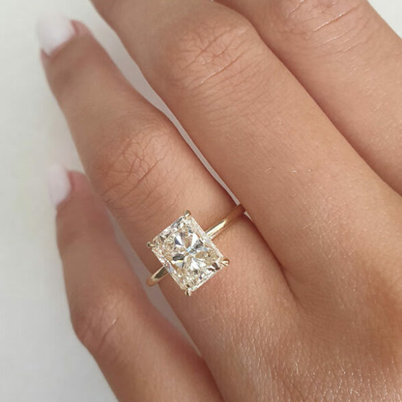 Hidden Halo Engagement Ring, Radiant Cut Solitaire Ring