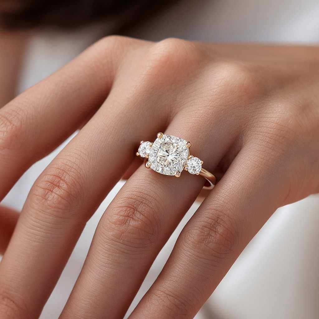 IGI Certified Lab Grown Diamond Engagement Ring Antique Cushion Old Mine Cut Diamond Ring Solitaire Diamond Ring