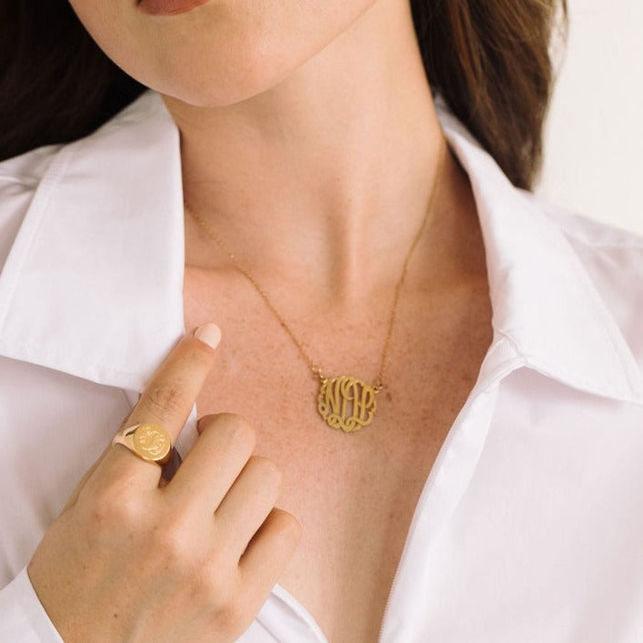 Initials Name Monogram Necklace in 18K Solid Gold
