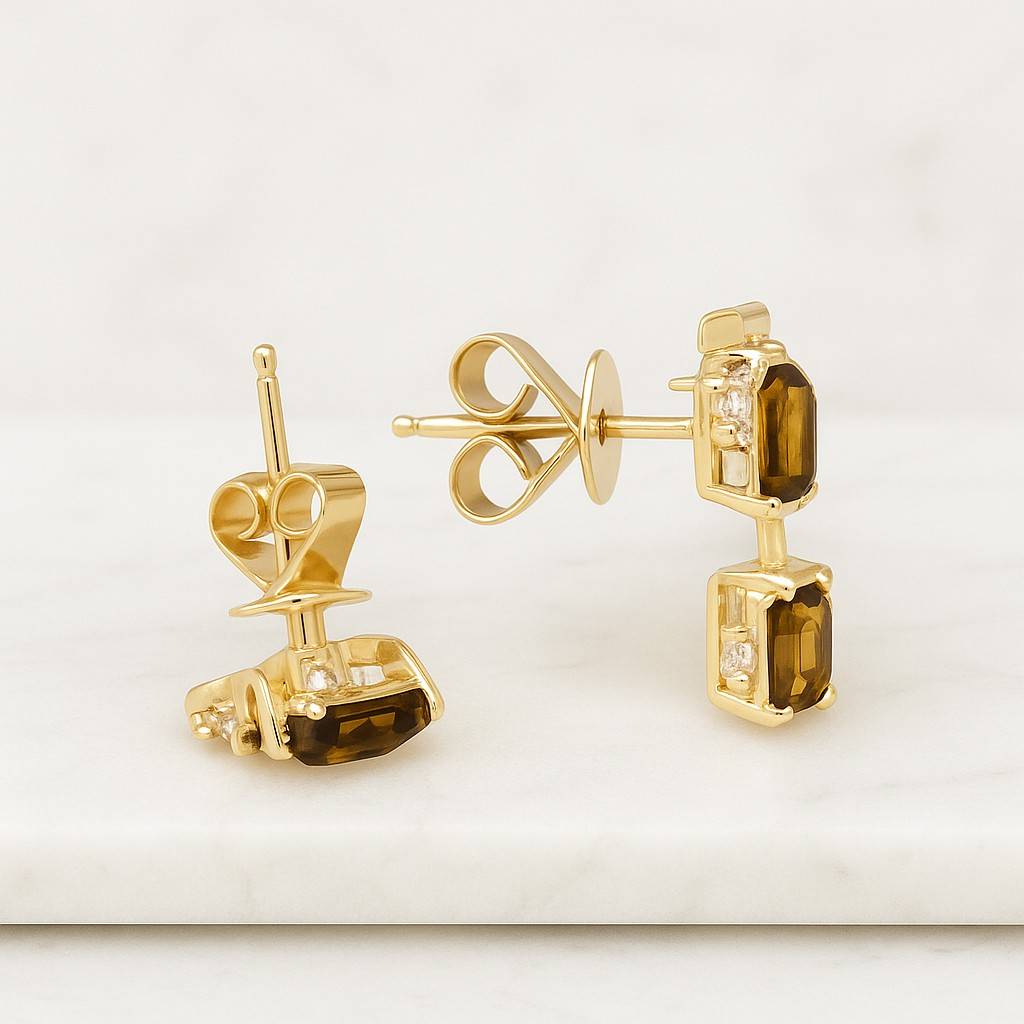 Dainty Citrine Helix Stud Threadless Black Onyx Conch Earring