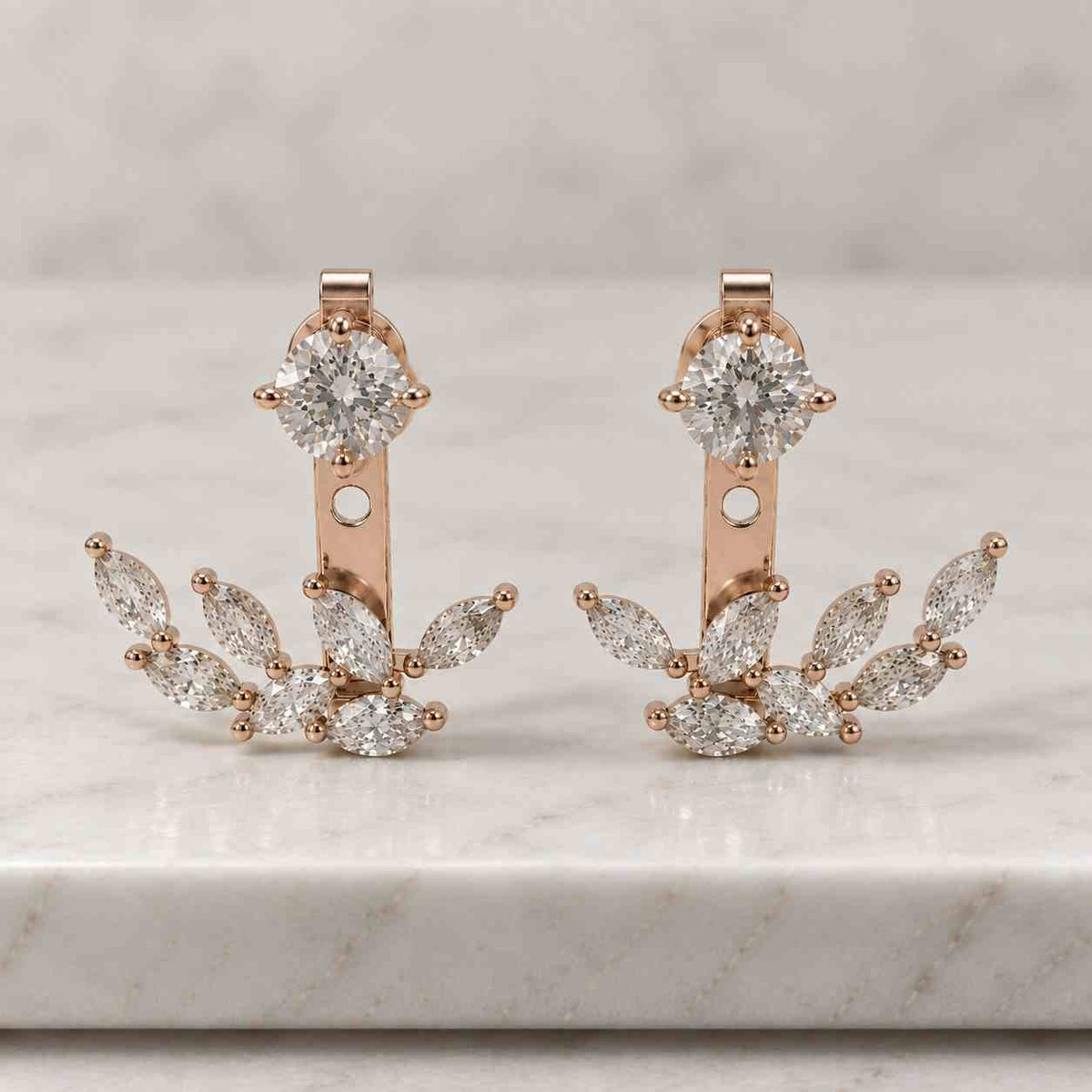 lab grown diamond ear jacket, 14k solid gold bezel front back earring, graduated diamond curve ear climber, minimalist dainty studs