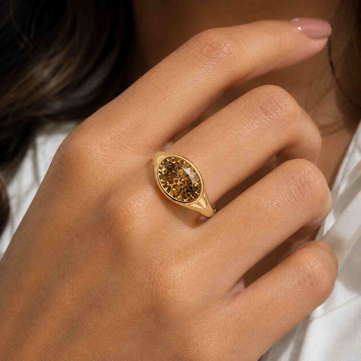 lab grown diamond ring, nature inspired yellow gold bridal ring