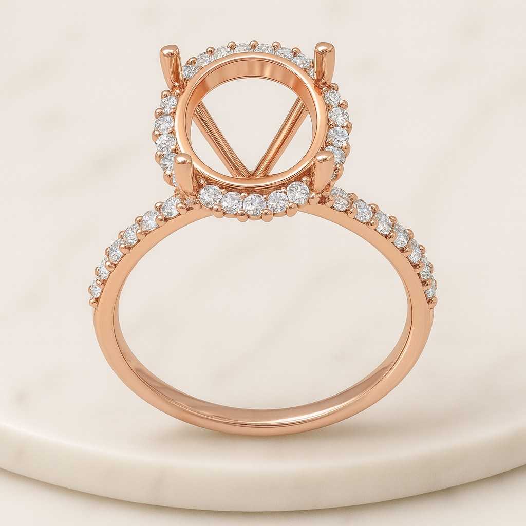 lab grown diamond semi mount engagement ring oval halo wedding ring setting with side stones