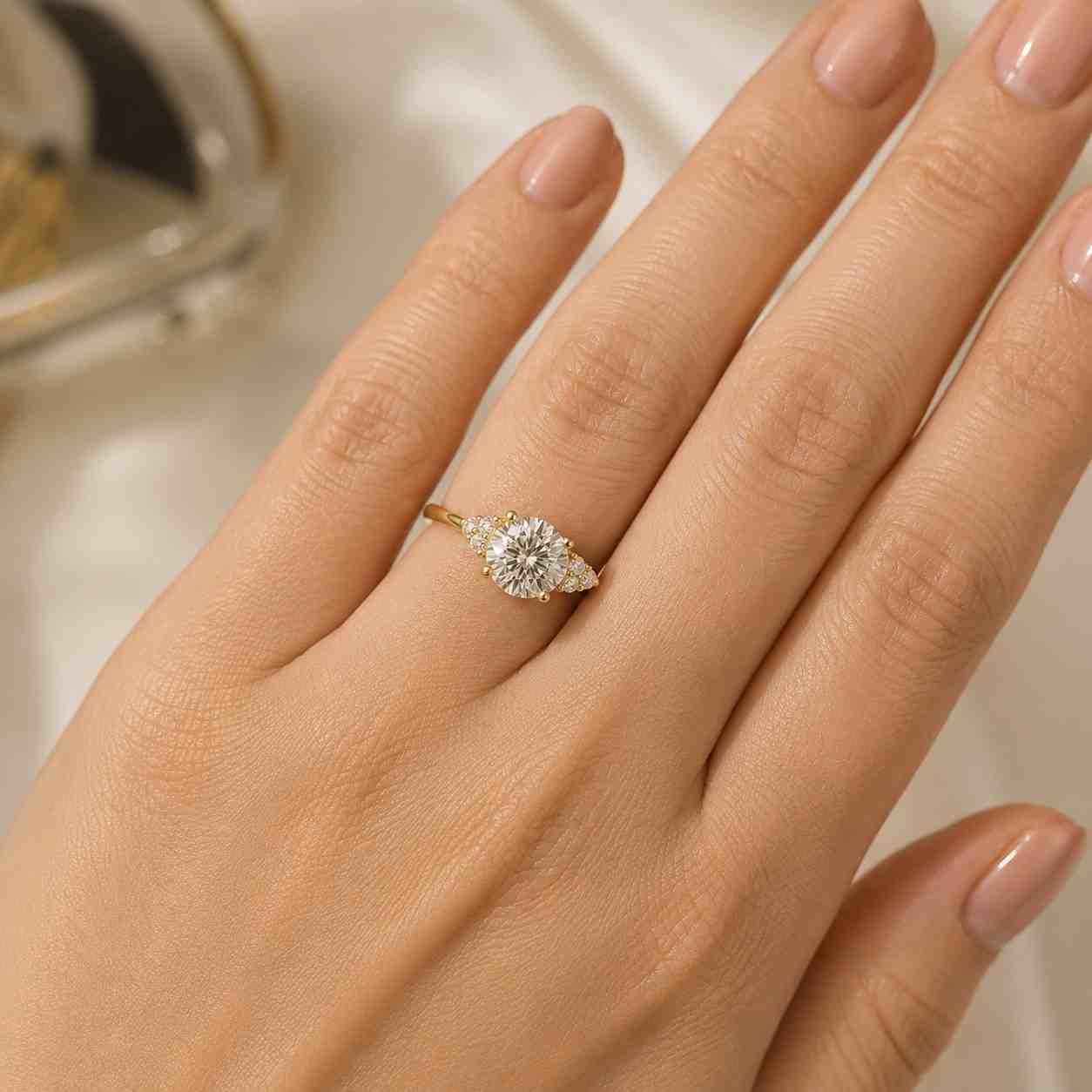 lab grown diamond three stone engagement ring 1.694 ctw d vvs2 certified round brilliant cut diamond ring