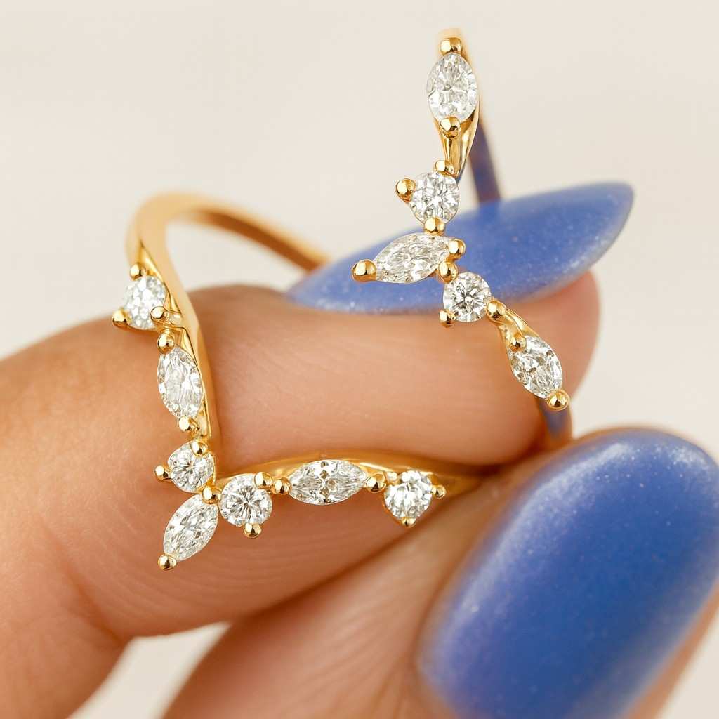 Marquise Cut Lab Grown Diamond Curved Wedding Band For Her