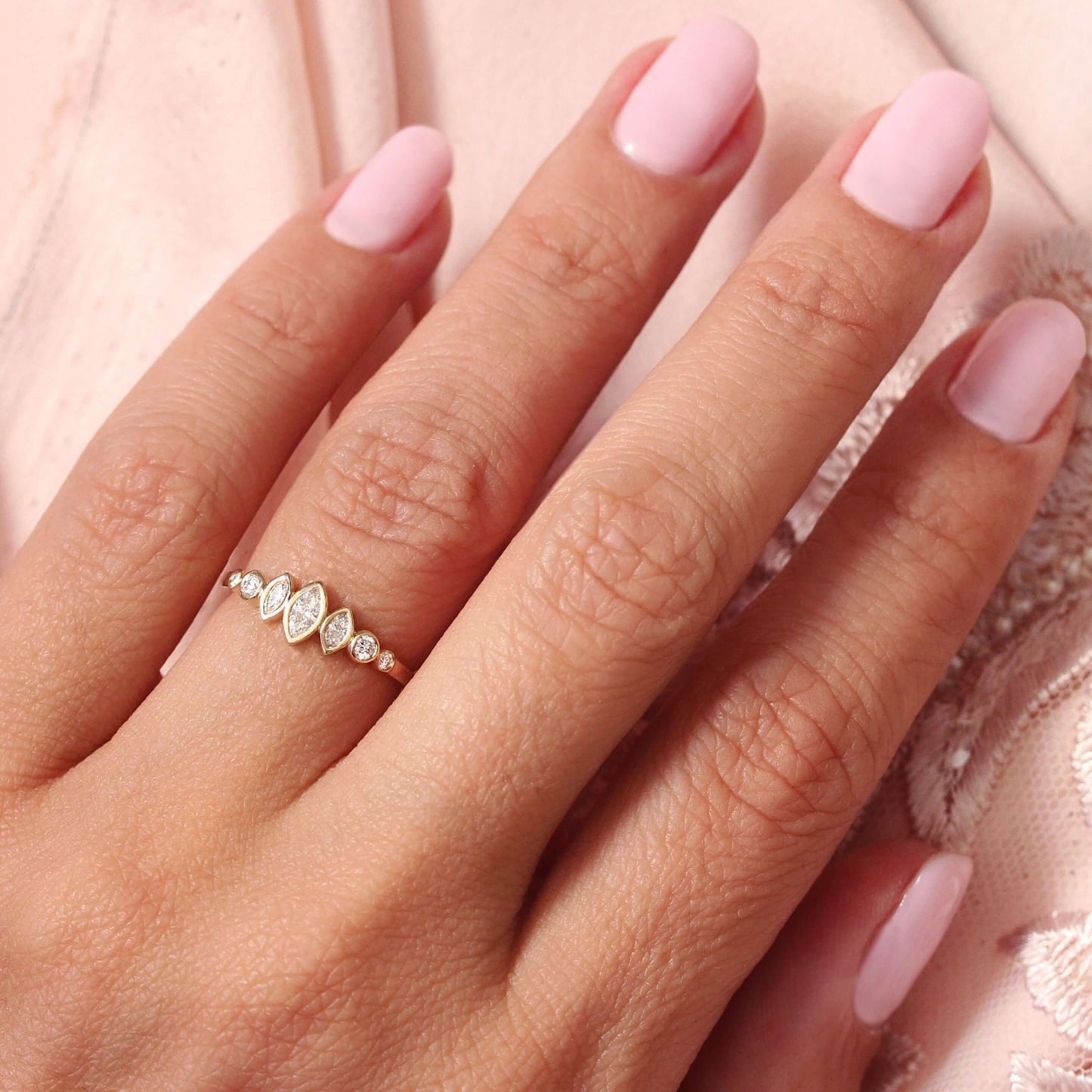 Marquise Cut Bezel Set Half Eternity Ring Gift For Her