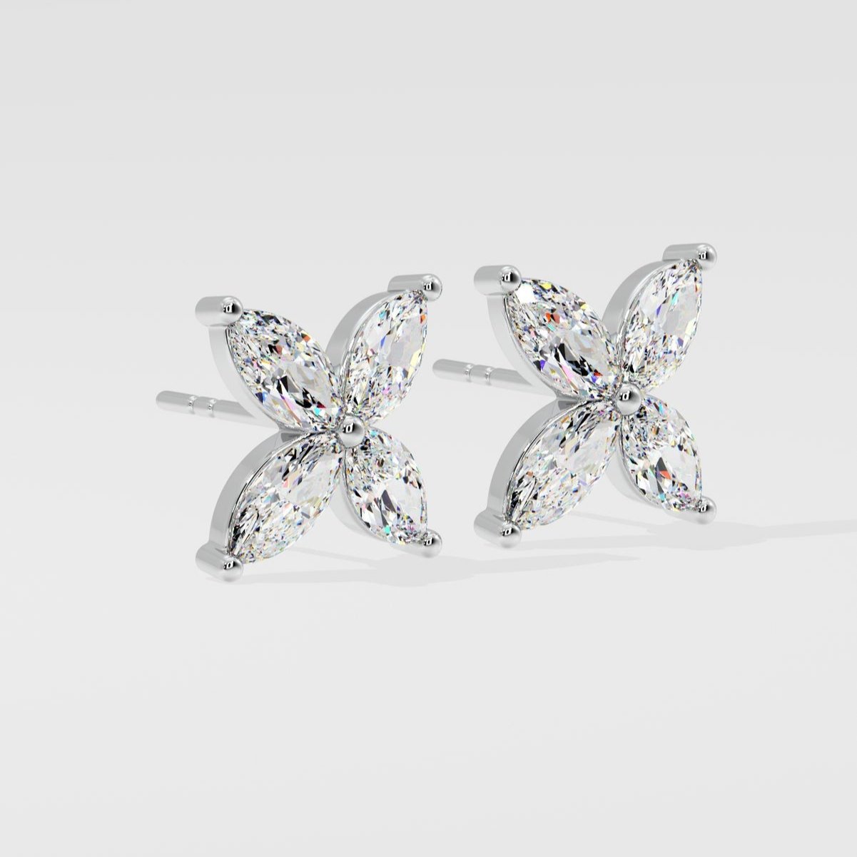Marquise Cut Diamond Minimalist Flower Earrings