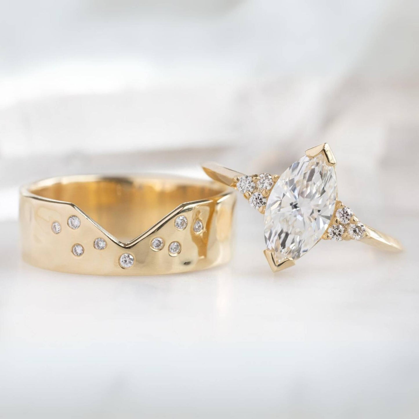 Marquise Cut Trilogy Lab Grown Diamond Bridal Set Ring, Ring For Women Bridal Set