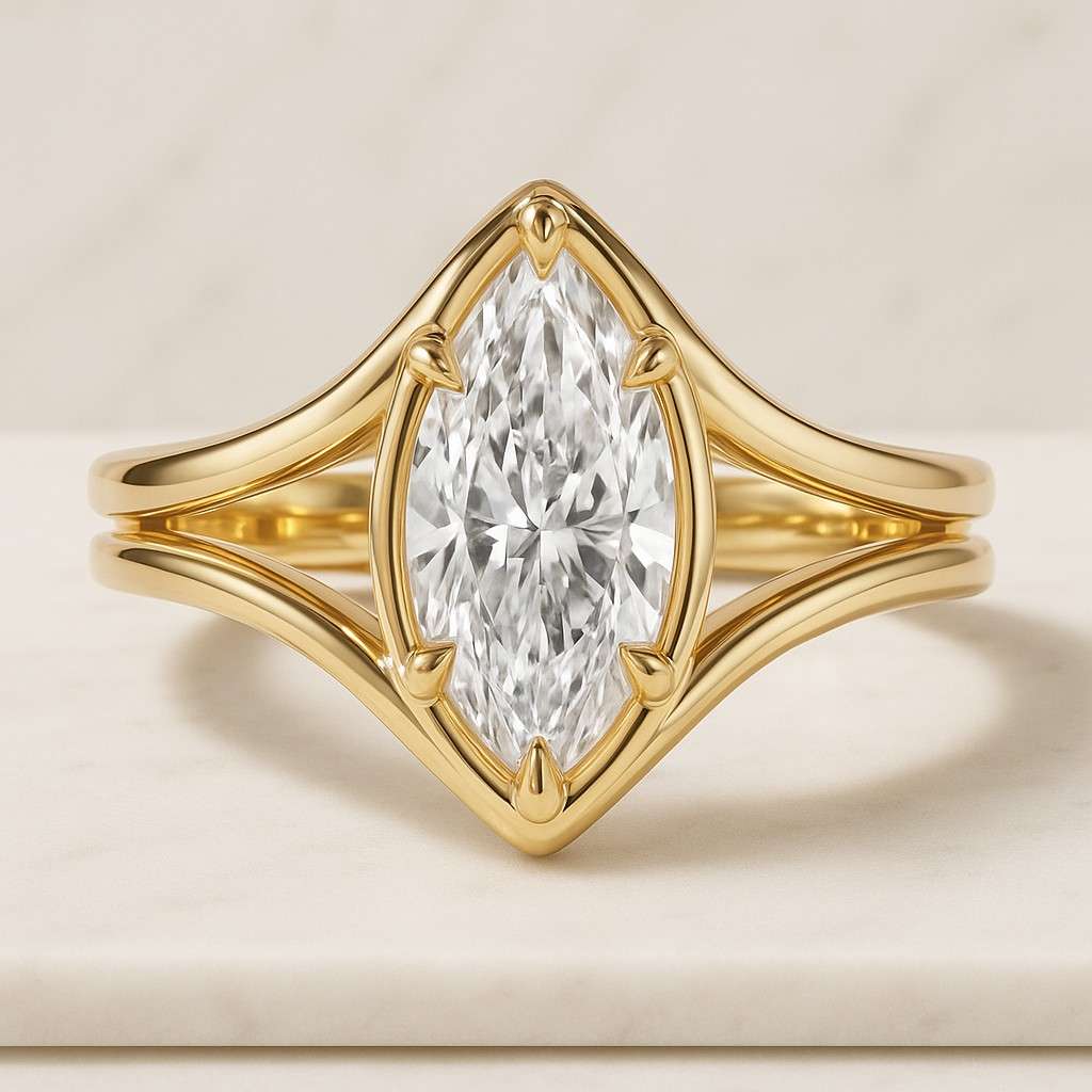 Marquise Cut CVD Diamond Split Shank Solitaire Engagement Ring ...