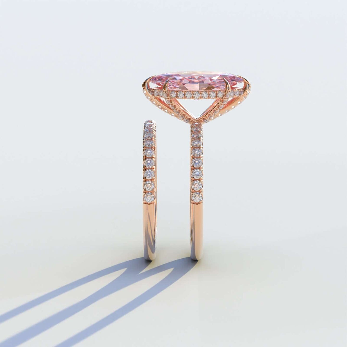 Marquise Diamond Engagement Ring with Hidden Halo and Side Round Diamonds