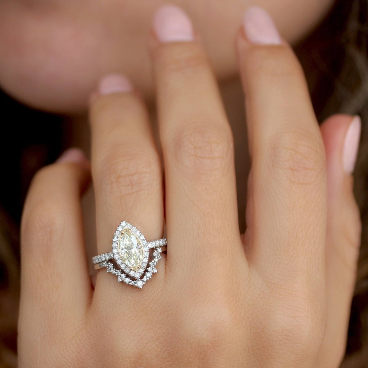 Marquise Halo Engagement Ring, Real Diamond Anniversary Ring Gift