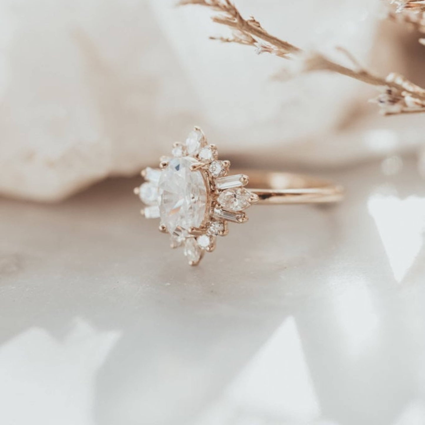 Marquise cut Diamond Cluster ring ,Rose gold ring engagement ring