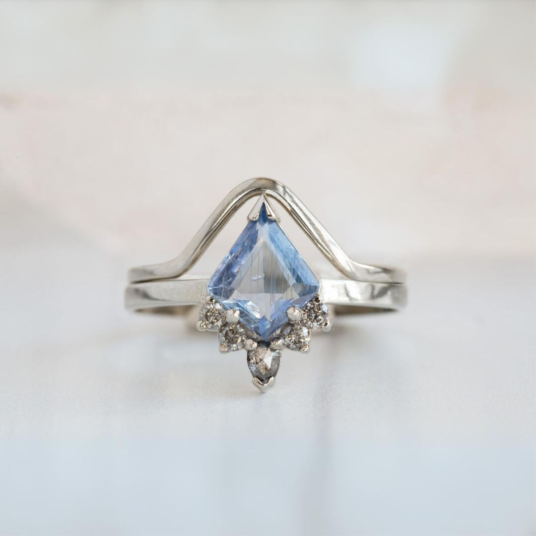Gold Peak Wedding Band Marquise cut Moissanite Engagement ring set Vintage moss agate wedding band