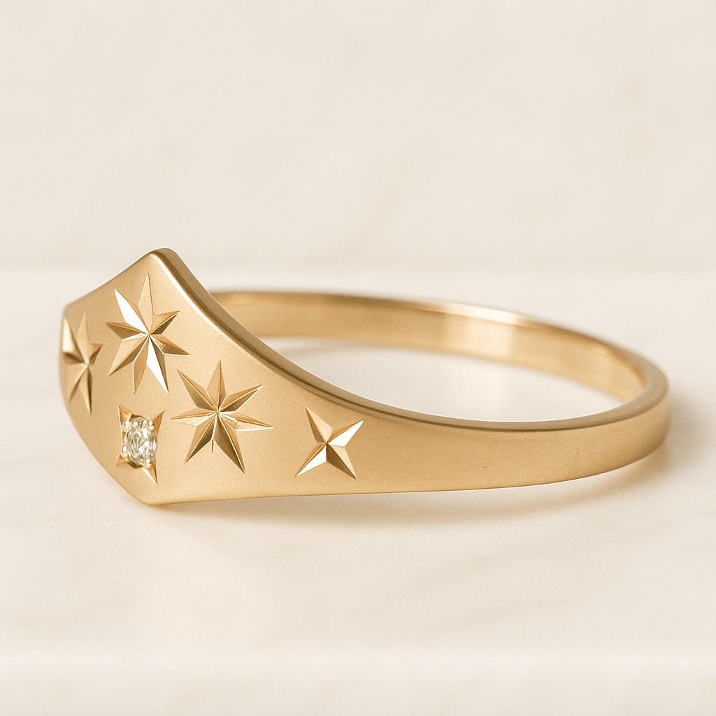 Men and Womens Engraved Ring 14K Solid Gold Wedding Band Minimalist Stacking Ring