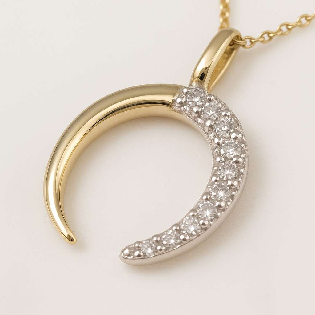 Mini Crescent Moon Diamond Necklace in 14k Gold Double Horn Diamond Necklace Holiday Gift Idea Gift for Mom