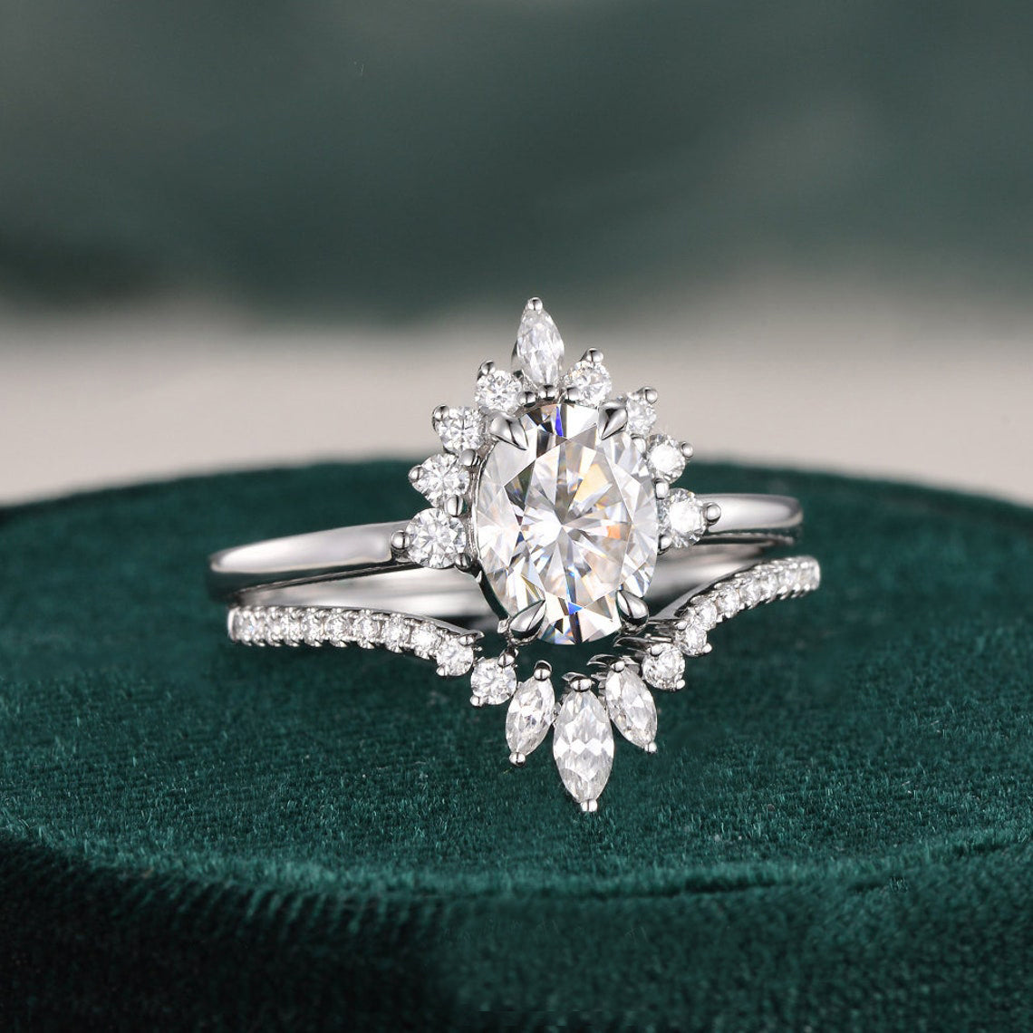Minimalist Moissanite Engagement Ring Set 2 PCS