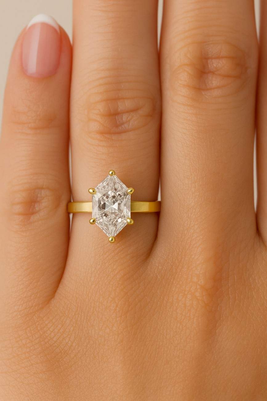 Moissanite Engagement Ring 14K Solid Gold, Cluster Hidden Halo Wedding Anniversary Ring Proposal Girlfriend Gift