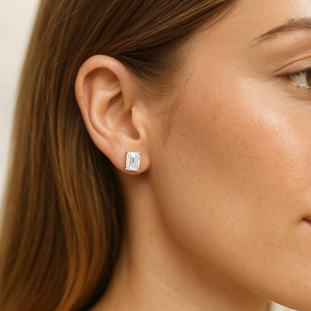 Moissanite Solitaire Stud Earrings Skewbacks 14K Gold Earrings With GRA , 925 silver earrings GRA