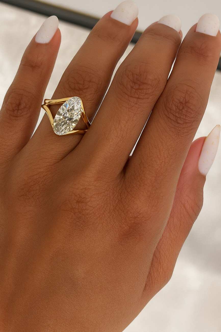 Old Mine Moval Cut Lab Diamond Solitaire Engagement Ring Prong Set CVD Diamond Ring Hand Made Diamond Proposal Ring 14K Solid Gold Ring