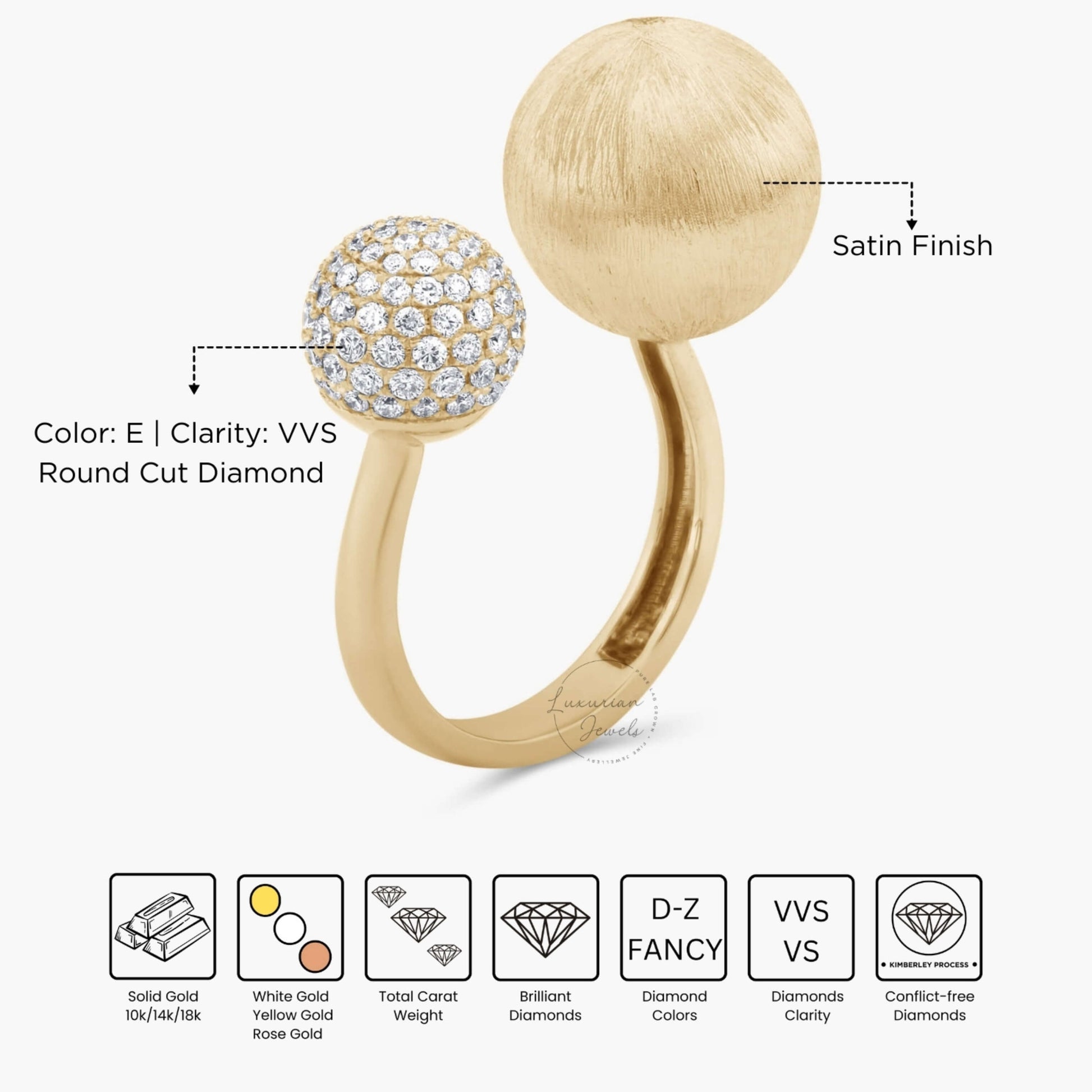 Open Cuff Ring, Satin Finish Band,