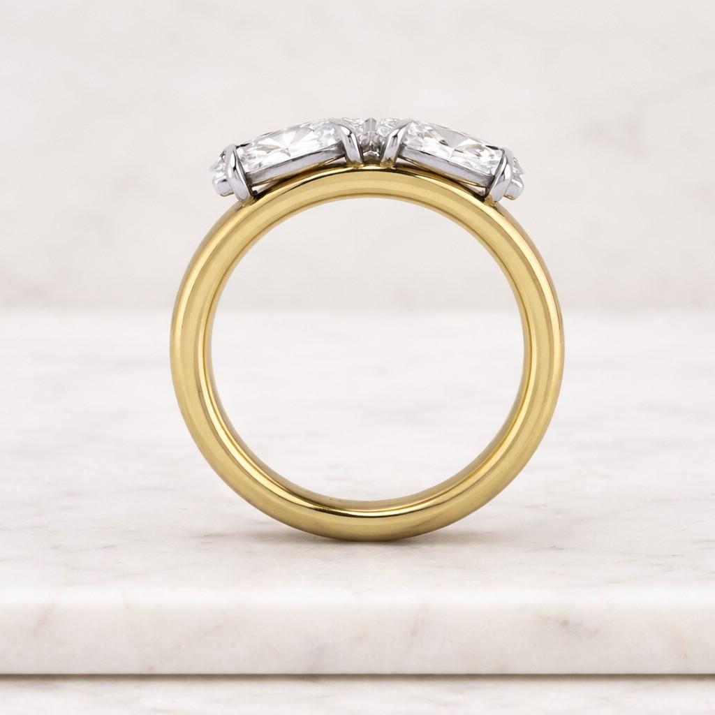18k yellow east-west oval curved lab grown diamond engagement ring prong set ring stacking jewelry, solitaire ring, handmade jewelry for her